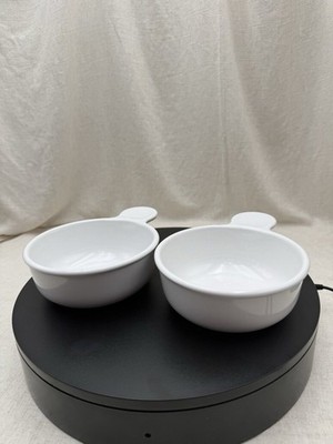CorningWare White Stoneware Soup Crocks Set 2 Small Casserole Bowls Handles