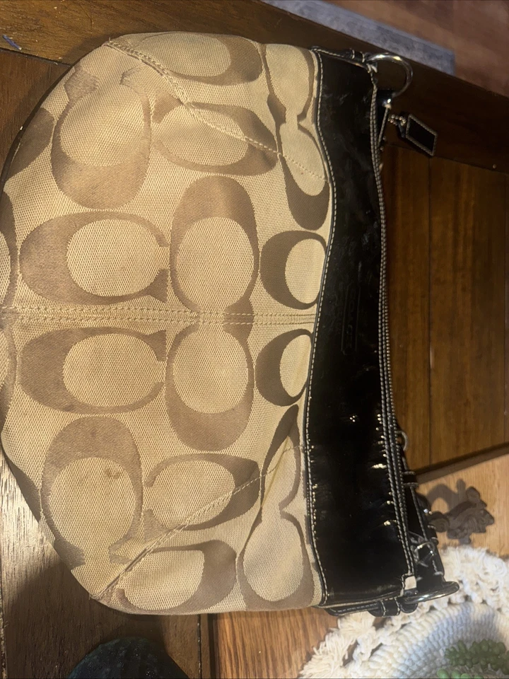 Coach Signature Brown Canvas Leather Zipper Closure Satchel Purse Shoulder Bag - Image 3 of 4
