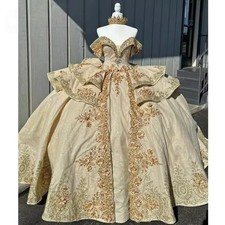 Champagne Quinceanera Dress Off Shoulder Lace Beaded Applique Sweet 16 Ball Gown