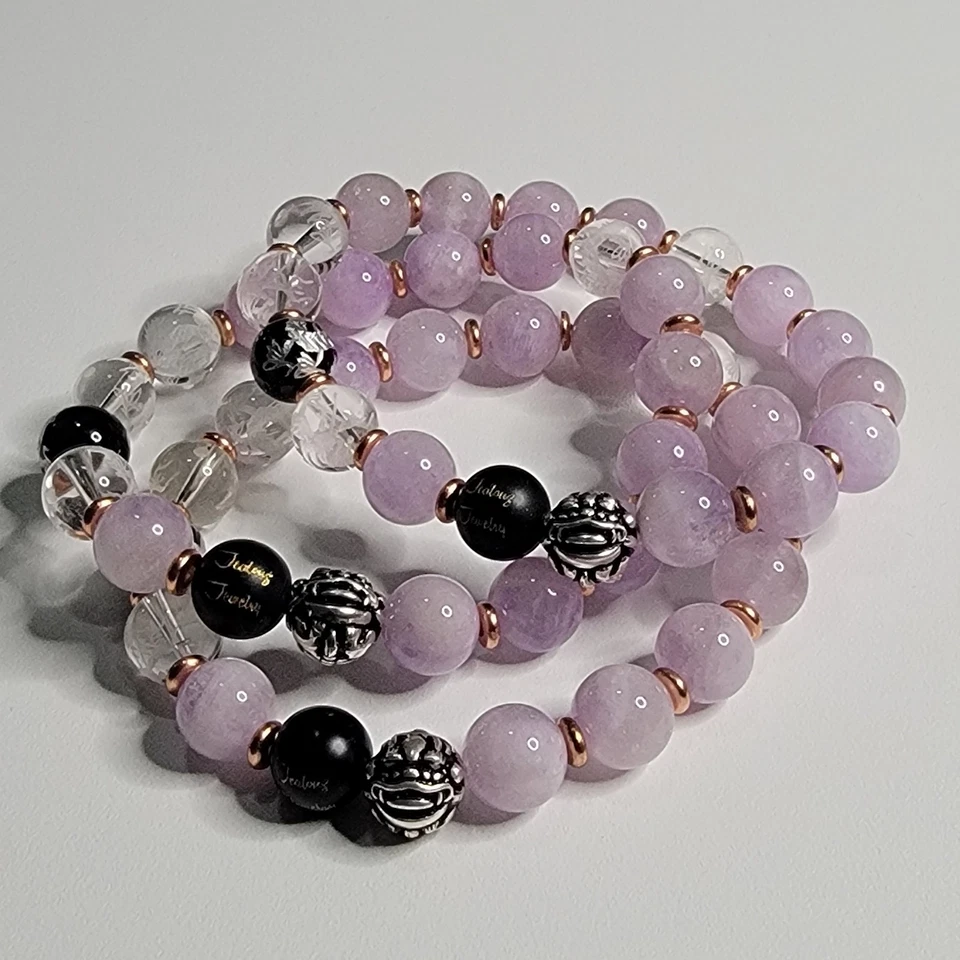 纯银幸运龙薰衣草紫水晶铜宝石手链 — 第 2/2 张图片