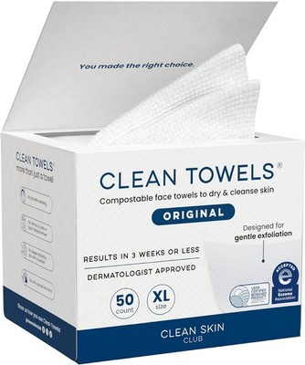 Clean Skin Club Clean Towels XL , 100% USDA biobasiertes Gesichtstuch Einweggesicht