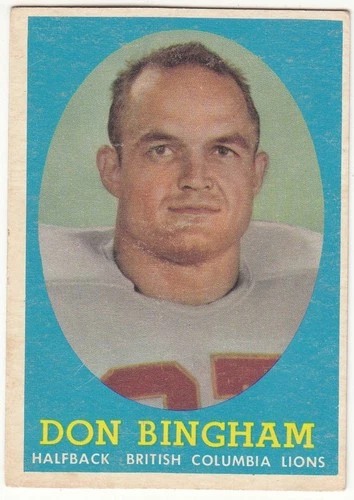 1958 Topps CFL # 13 Don Bingham British Columbia Lions VG-EX!