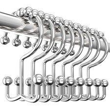 Double glide roller set of 12 shower curtain hooks, double sided rings