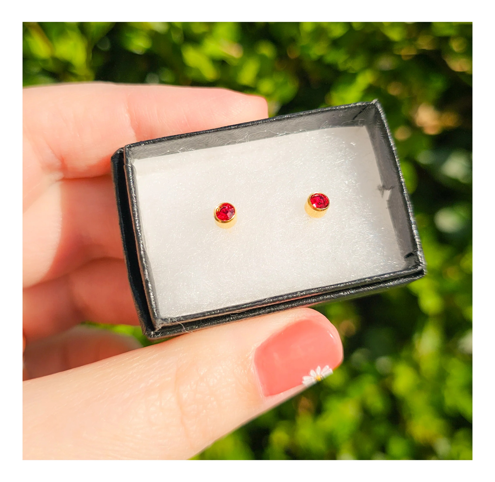 9ct Yellow Gold Ruby Red Bezel Stud Earrings - image 17