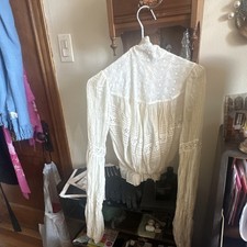 Edwardian 1910s Ivory Lace High Neck Sheer Blouse Vintage Cotton