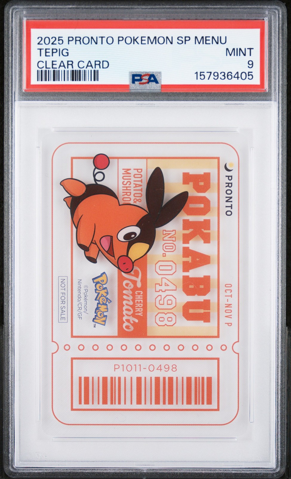 2025 PRONTO POKEMON SPECIAL MENU POKEMON ORIGINAL CLEAR CARD TEPIG PSA 9