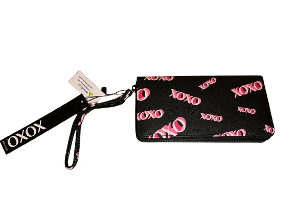 Bolso sin asas tipo billetera de muñeca XOXO para mujer - cremallera alrededor - negro/rosa Foto 3 de 4