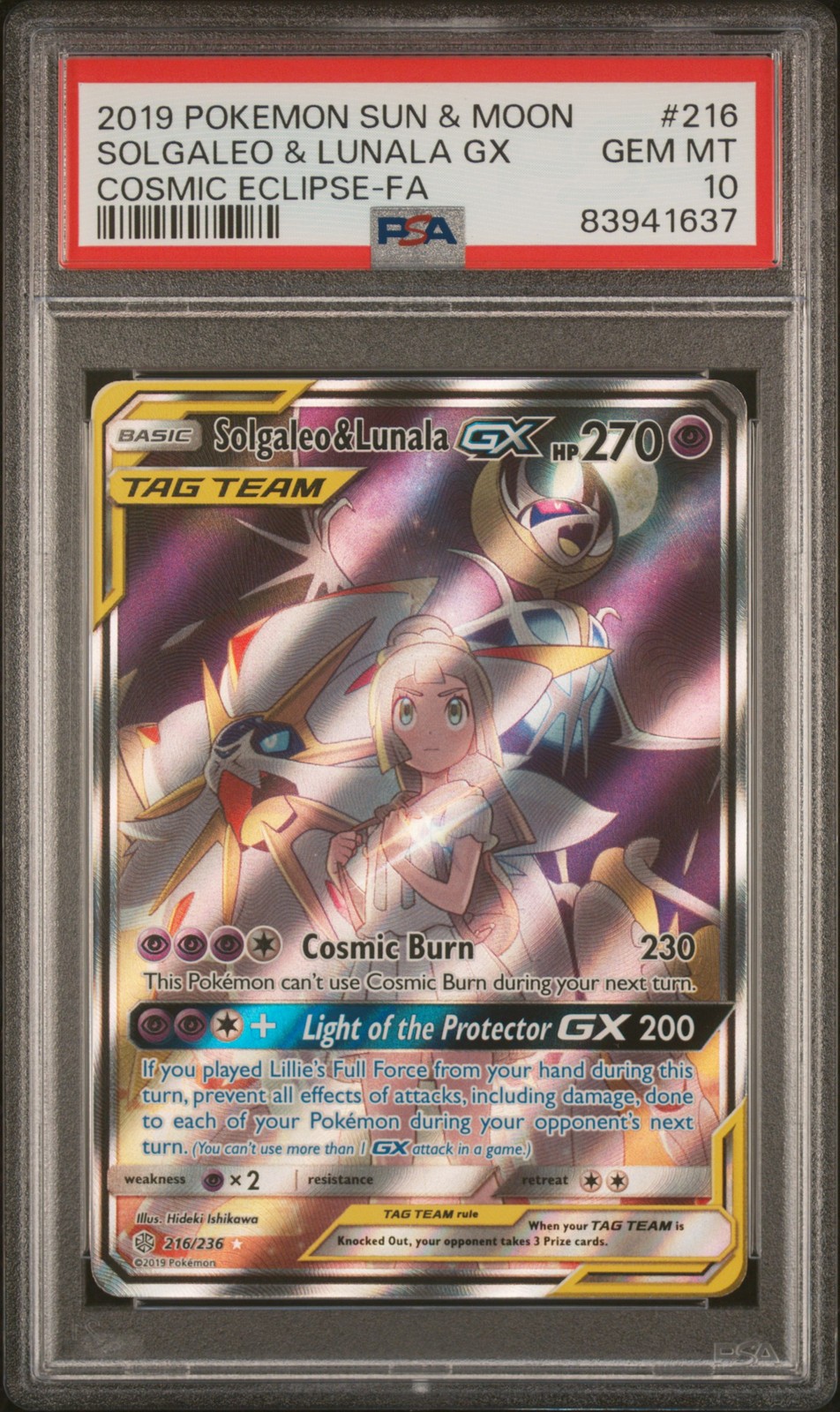 PSA 10 SOLGALEO & LUNALA GX 216/236 | Cosmic Eclipse Full Art Pokemon Card