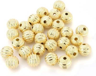 BEADNOVA 50pcs 8mm Gold Plated Round 8mm, Dc Sparkle Stripe Beads