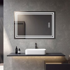 Bright LED Bathroom Mirror 40" X 32" Front Light 5 Mins Defog Full HD Reflected