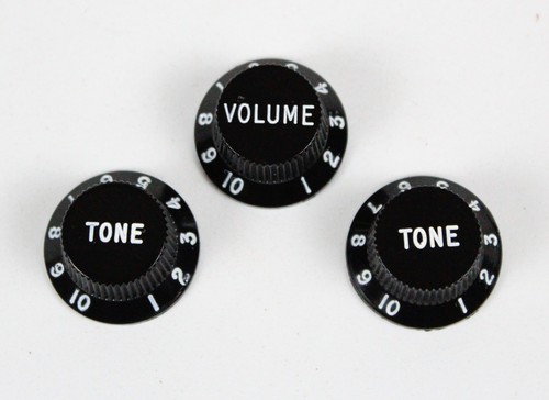 1978-1979 Fender Stratocaster/Jazz Bass ~Black~ Volume Tone Control Knobs USA