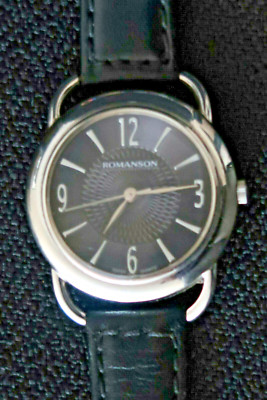 ROMANSON RL122LL DRESS WATCH BLACK CHROME DAIL SCHWARZES LEDERARMBAND SWISS UNISEX 
