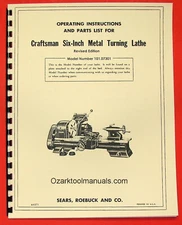 CRAFTSMAN/ATLAS 6" Metal Lathe 101.07301 Owner's Parts Manual ~REVISED 0189