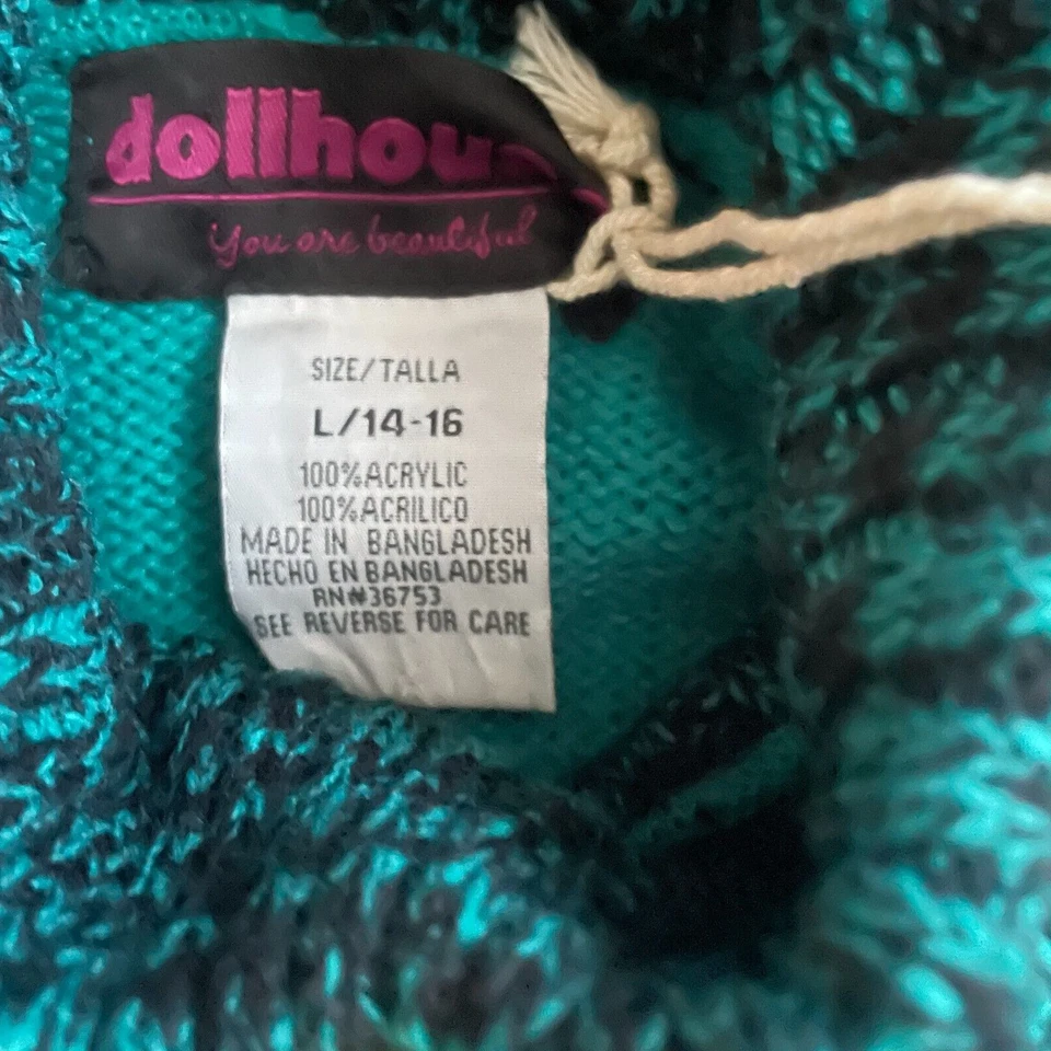 Vestido suéter elástico cuello alto DollHouse Girl talla L grande 14 16 verde y negro Foto 4 de 4