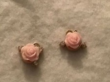 Charms Rose Flower Gold Plated Pink Resin Clear Rhinestone 15mm x 13mm 2 PCs
