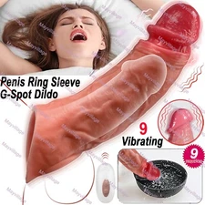 Vibrating Penis Extender Sleeve Cock Ring Sheath Vibrator Sex Toy for Men Couple