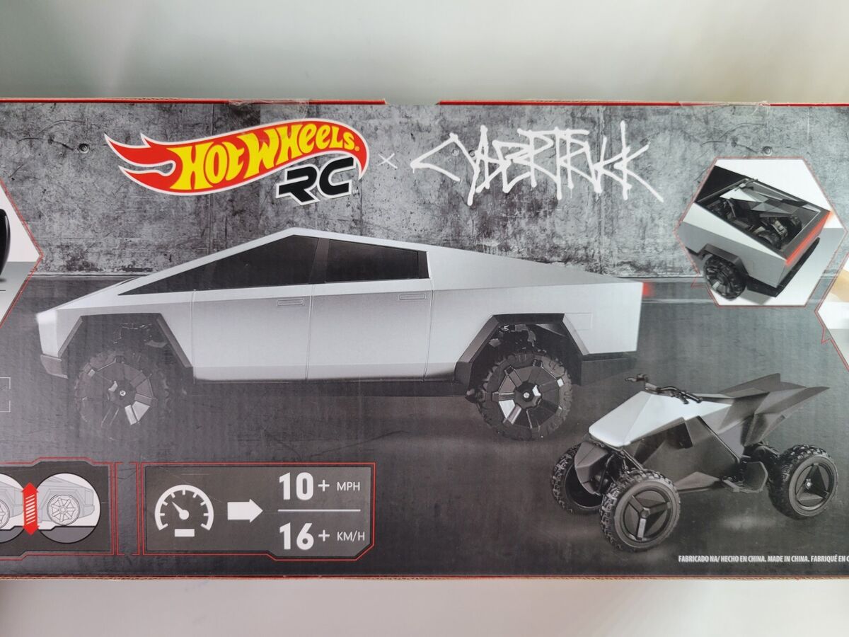  Hot Wheels 1:10 Tesla Cybertruck Radio-Controlled Truck &  Electric Cyberquad, Custom Controller, Speeds to 12 MPH, Working Headlights  & Taillights, For Kids & Collectors [ Exclusive] : Toys & Games