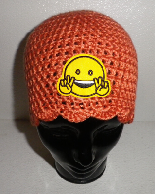 Hat Beanie Cap Adult Size Peace Emoji Applique Handmade USA 