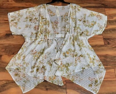Francescas Mi Ami Womens Floral Swiss Dots Kimono Size L/XL Fairy Cottagecore 