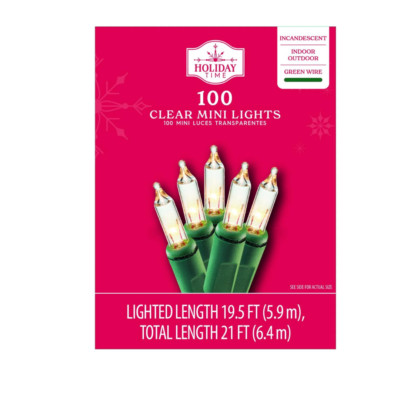 Holiday Time 100 Mini Clear Lights Incandescent Indoor/Outdoor 19.5ft Free S&H