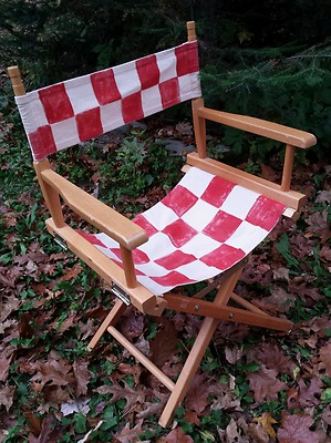 Vintage Folding TELESCOPE DIRECTORS CHAIR Red White Racing Flag