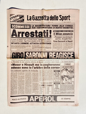 CORRIERE DELLO SPORT STADIO 10.06.84  MOSER CONTRO IL
