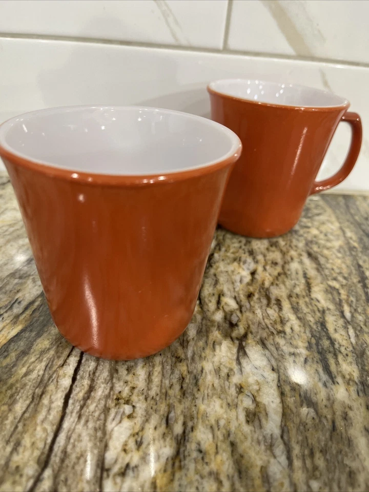 Juego de 2 tazas de té de café naranja quemado Corning Pyrex vintage Foto 4 de 4