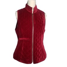 Elizabeth Roberts Red Velvet Quilted Vest Jacket Size Large