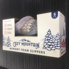 new SMALL Cozy Mountain Fairisle Knit-top Slippers Women  s Sz 5-6 Grey Blue Tan