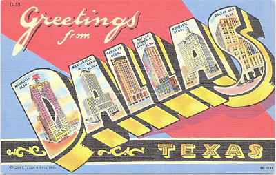 Postcard TX Multiple Scenes Large Letter Greetings Dallas Famous Buildings A12