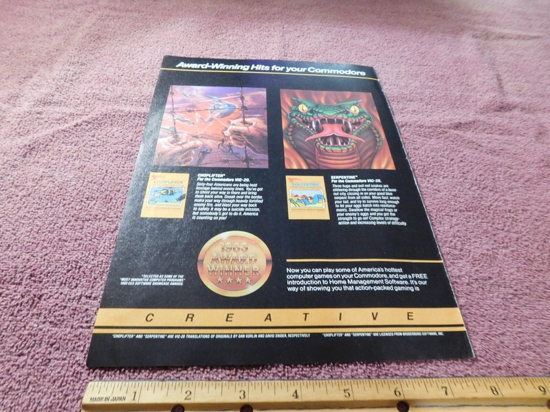 Vintage Video Game Ad 1983 Choplifter & Sepentine for Commodore
