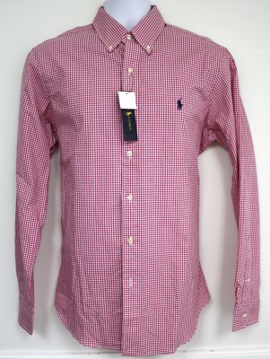 Ralph Lauren Shirt Pink White Check Gingham Medium RET 90 LS Blue