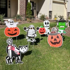 3/6/10Pcs Halloween Yard Sign Pumpkin Ghost Monster Yard Sign Stakes Decorations