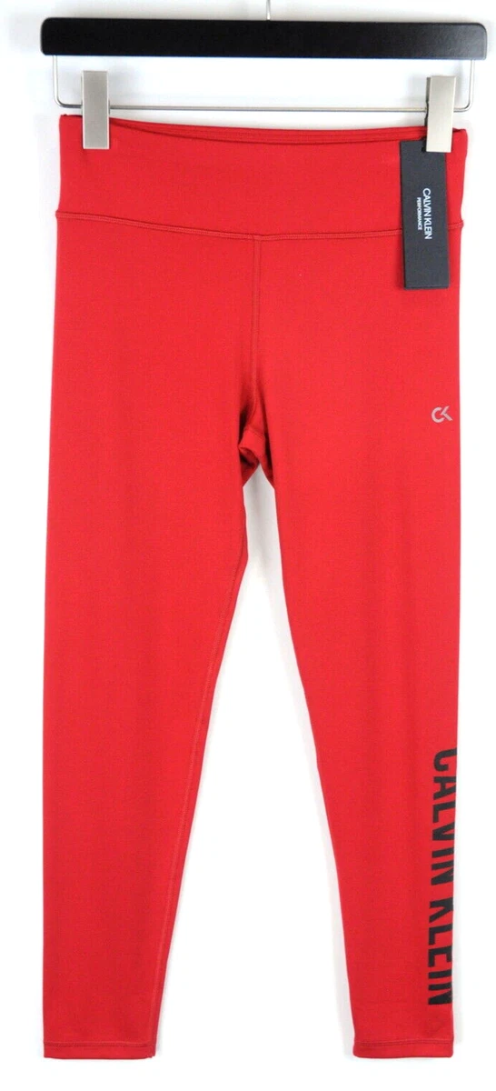 CALVIN KLEIN Performance 7/8 Tight Leggings Women SMALL Red Logo Print