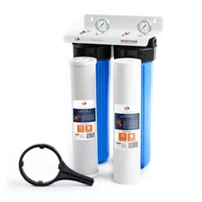 2-Stage Big Blue 20" Whole House System 1" Port+,Carbon, Sediment Filters,Gauge