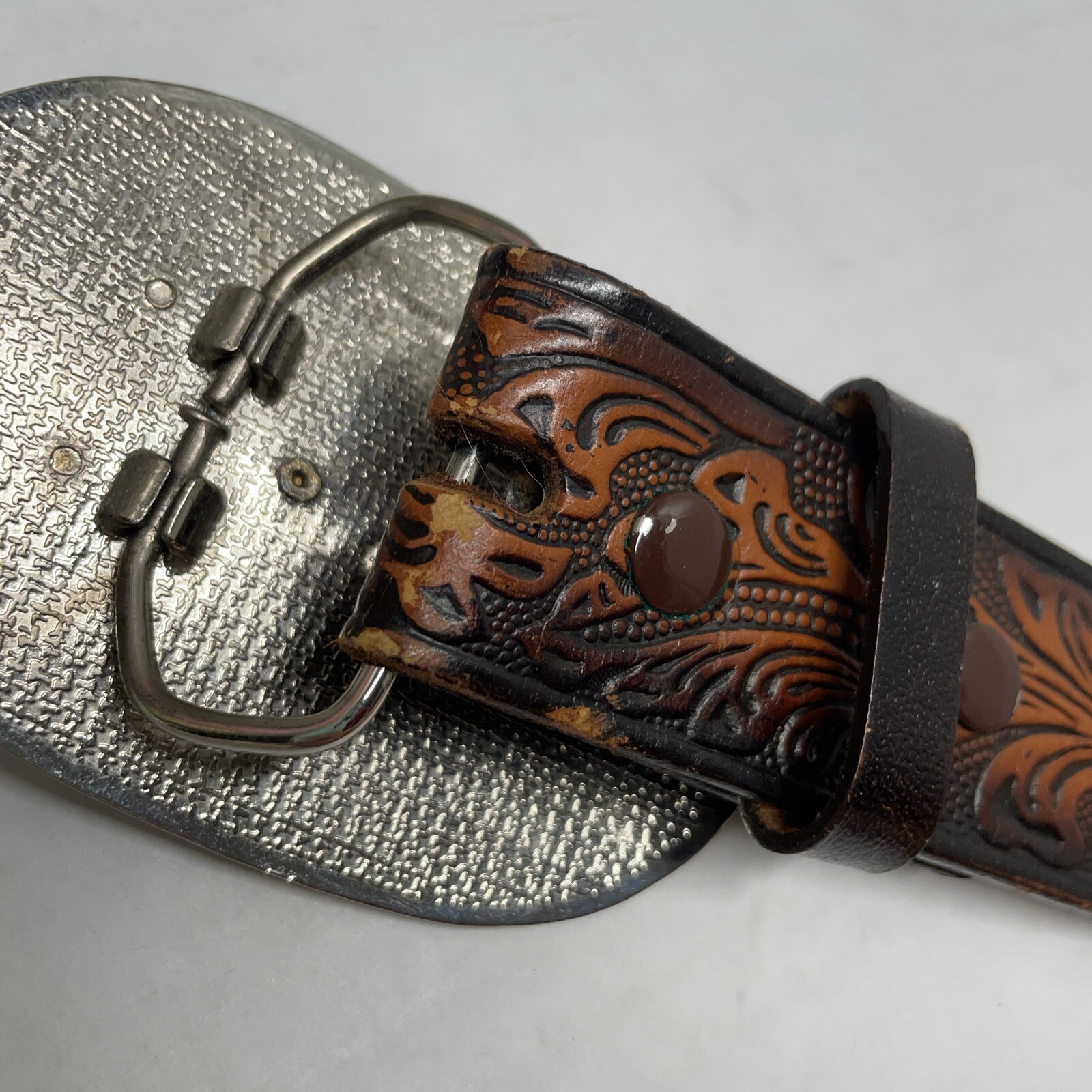 Vtg Western Leather Tooled Belt Horse Horseshoe Cowbo… Gem