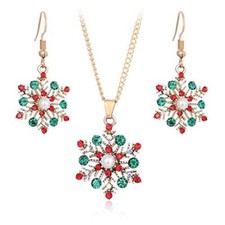 Christmas Rhinestone Necklace Earring Sets for Women Snowflake color Snowflake