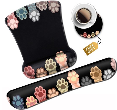 Ergonomic Mouse Pad with Gel Wrist Support Non-Slip Cat Paw Design