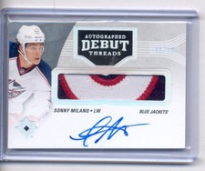 SONNY MILANO 2016-17 ULTIMATE DEBUT THREADS AUTO PATCH RC #40/99 BLUE JACKETS 