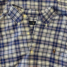 Ralph Lauren Button Down Shirt Mens Medium Blue Plaid Pony Logo Classic Fit