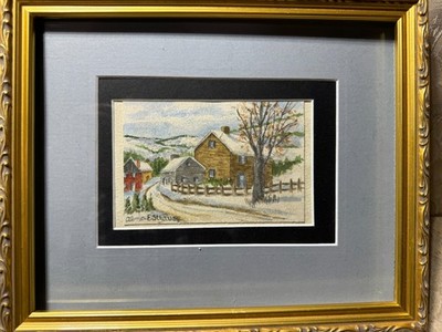 Alma Strause (1902 - 1995) ''Farm In Winter  Landscape'' WC Painting-Signed/Framed