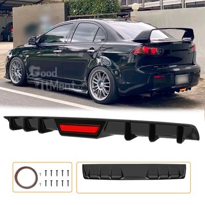 For Mitsubishi Lancer Glossy Rear Bumper Diffuser Lip Spoiler + LED Break Light