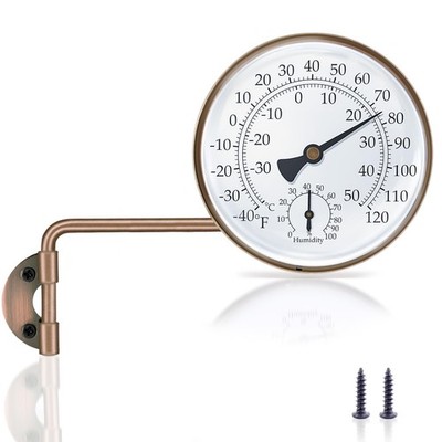 6 Inch Brass Outdoor Thermometer, Analog Temperature Gauge, Humidity