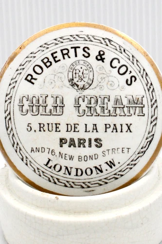 VINTAGE c1900s ROBERTS & Cos NEW BOND ST LONDON & PARIS PIC COLD CREAM POT LID