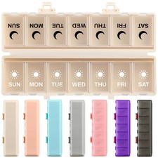 Foldable Weekly Pill Organizer 7 Day Portable AM PM Travel Medicine Box Khaki