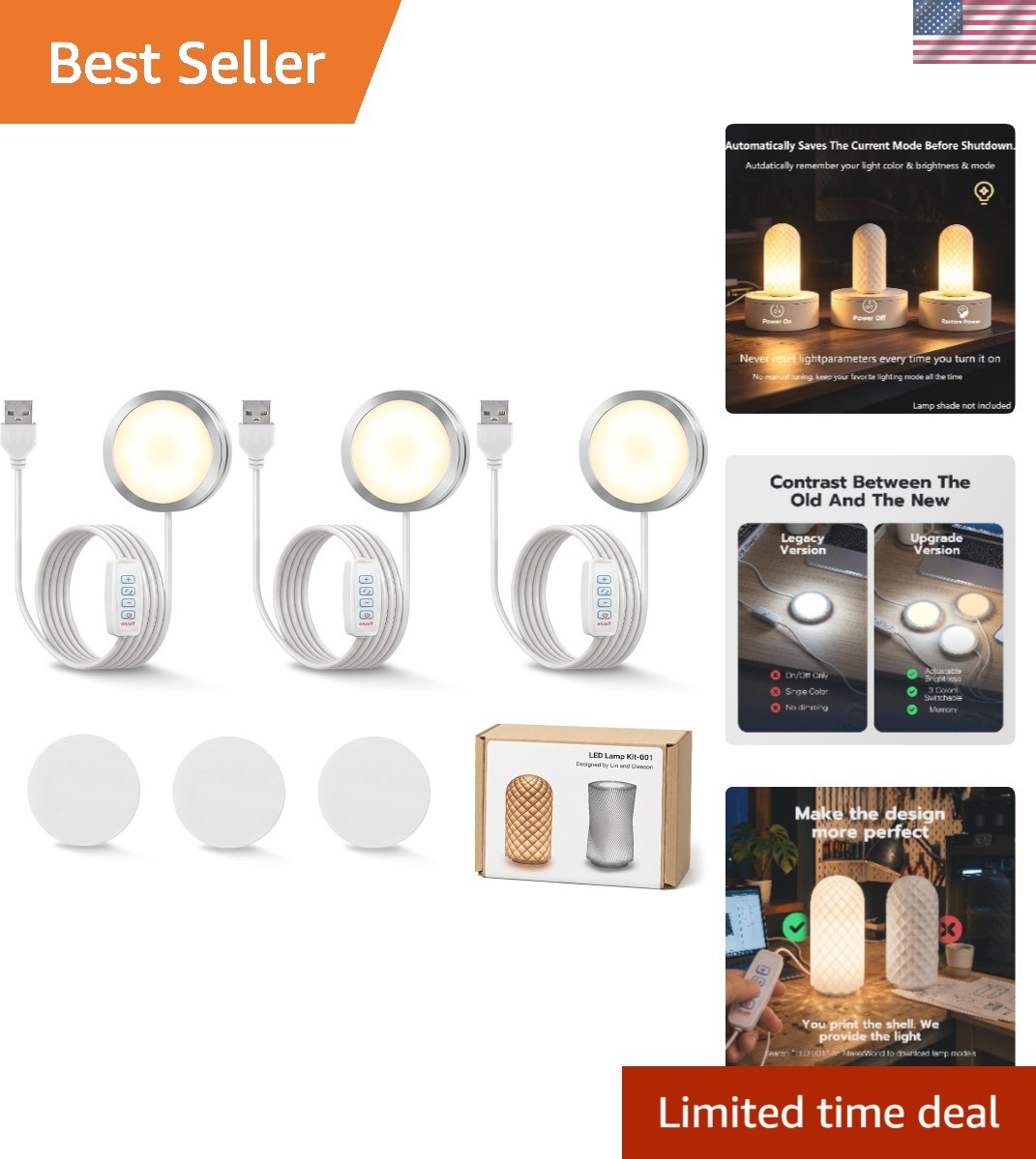 3PCS 3D Printer LED Lamp Kit 001 3-Color DIY Light Kit for Bambu Lab