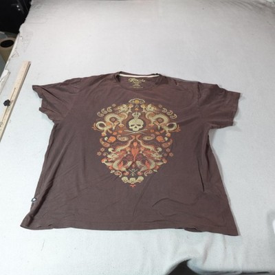 Marc Ecko Shirt Mens 2XL Brown Graphic Skull Dragon Snake Streetwear Tattoo Tee