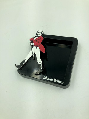 vtg johnnie walker plastic ash/tip tray ~4''x 4'' w/molded striding man logo & EXC