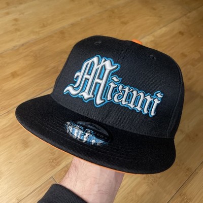 Miami Giants Black Orange Hurricanes English Fitted 7 1/4 Hat Negro League Retro