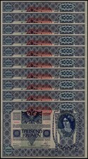 Austria 1000 Kronen, 1902 (1919 ND), P-61, Used, Overprint, X 10 PCS